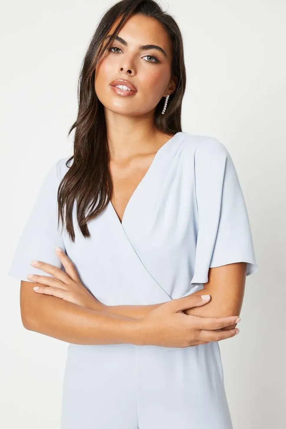 Cross Front Angel Sleeve Jumpsuit