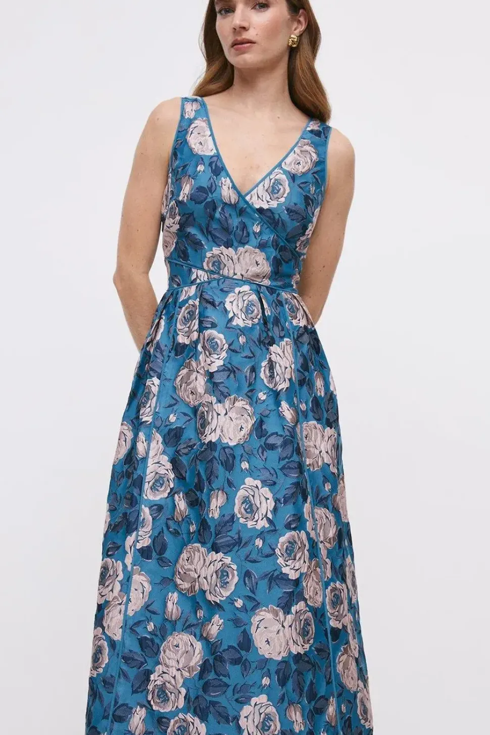 Cross Front Jacquard Midi Dress