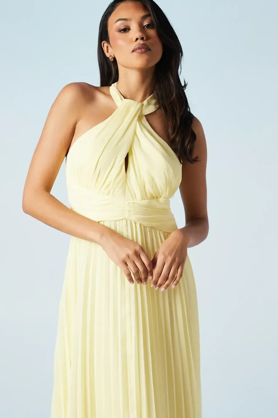 Cross Neck Halter Georgette Bridesmaids Maxi Dress
