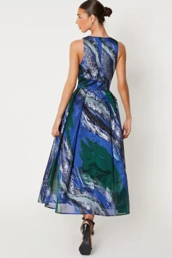 Cross Neck Jacquard Midi Dress