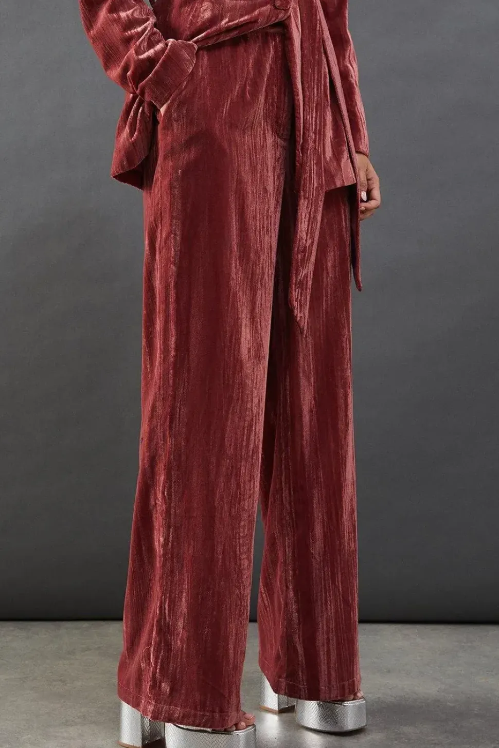 Crushed Velvet High Waisted Tailored Trouser