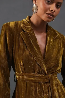 Crushed Velvet Self Belted Blazer