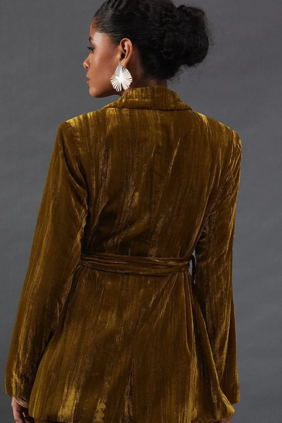 Crushed Velvet Self Belted Blazer