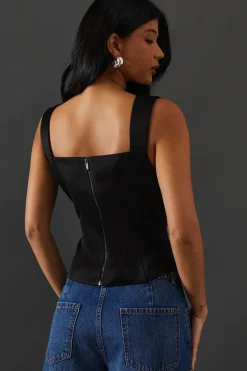 Crystal Bow Satin Tie Front Corset Top