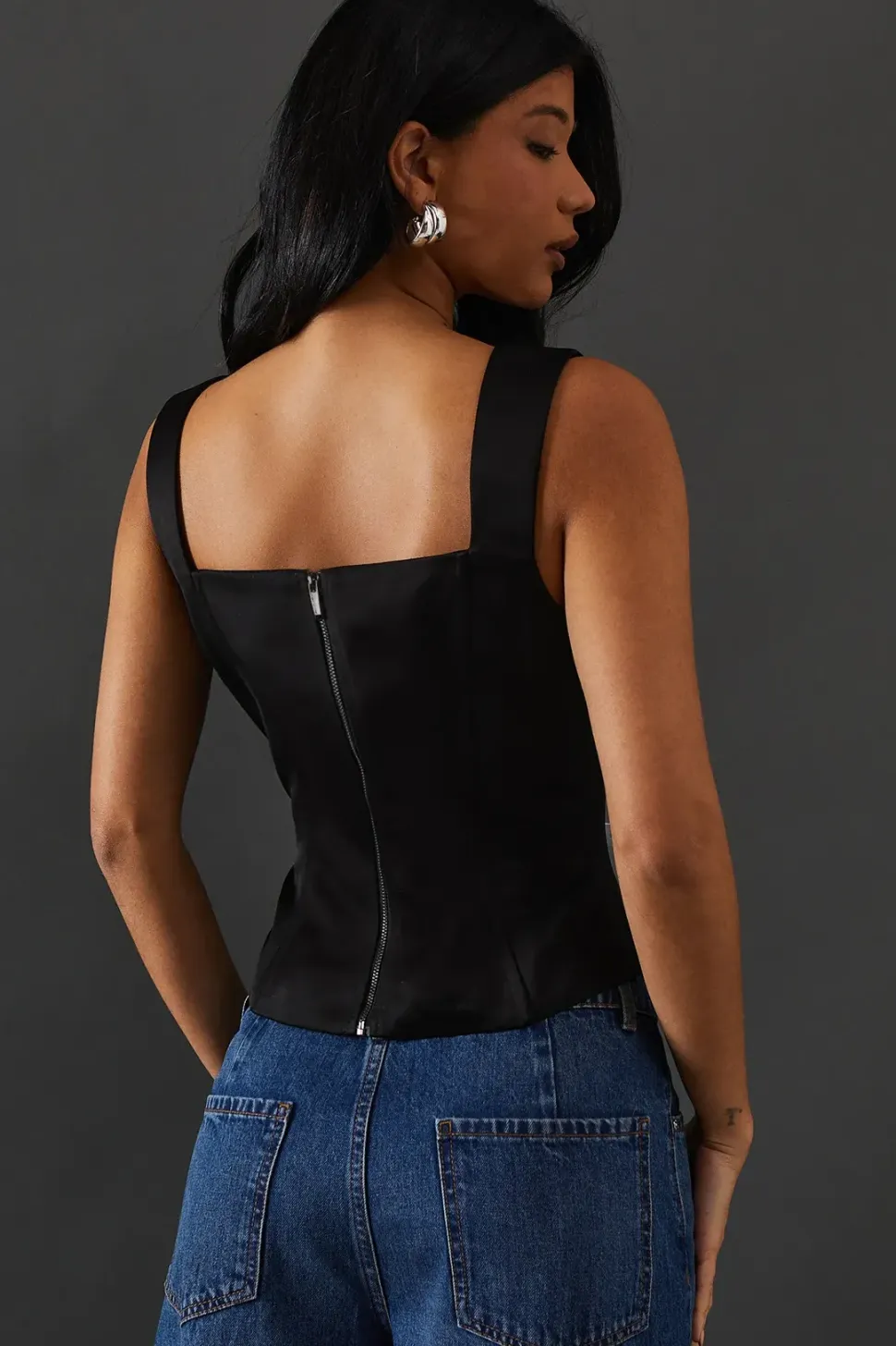 Crystal Bow Satin Tie Front Corset Top