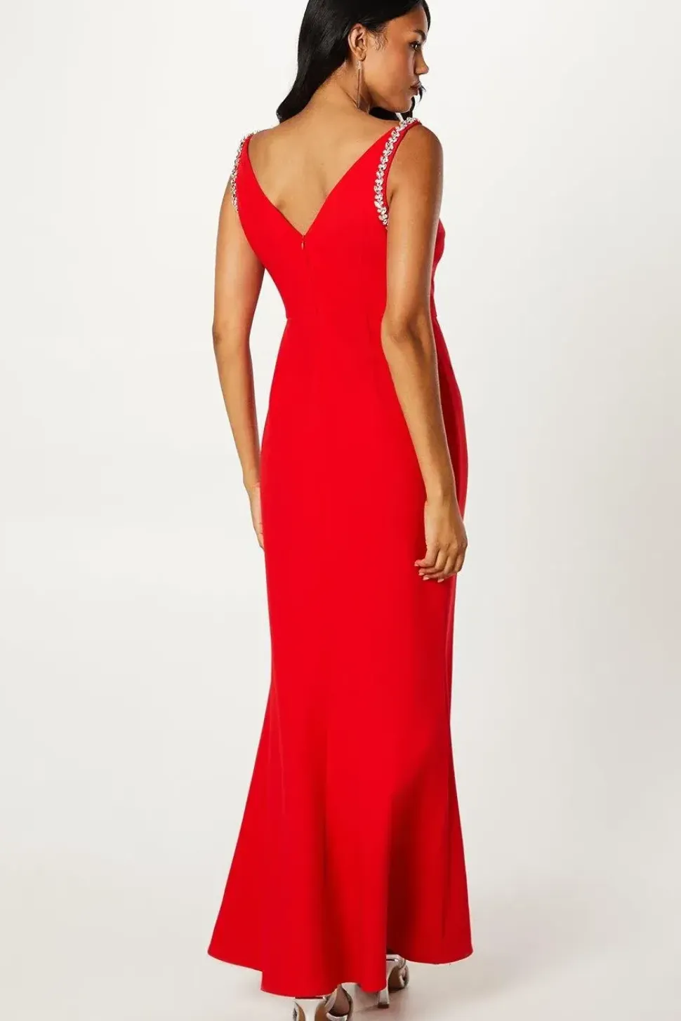 Crystal Trim Stretch Crepe Maxi Dress