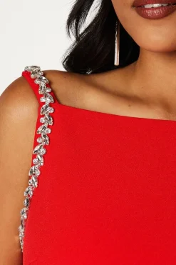 Crystal Trim Stretch Crepe Maxi Dress