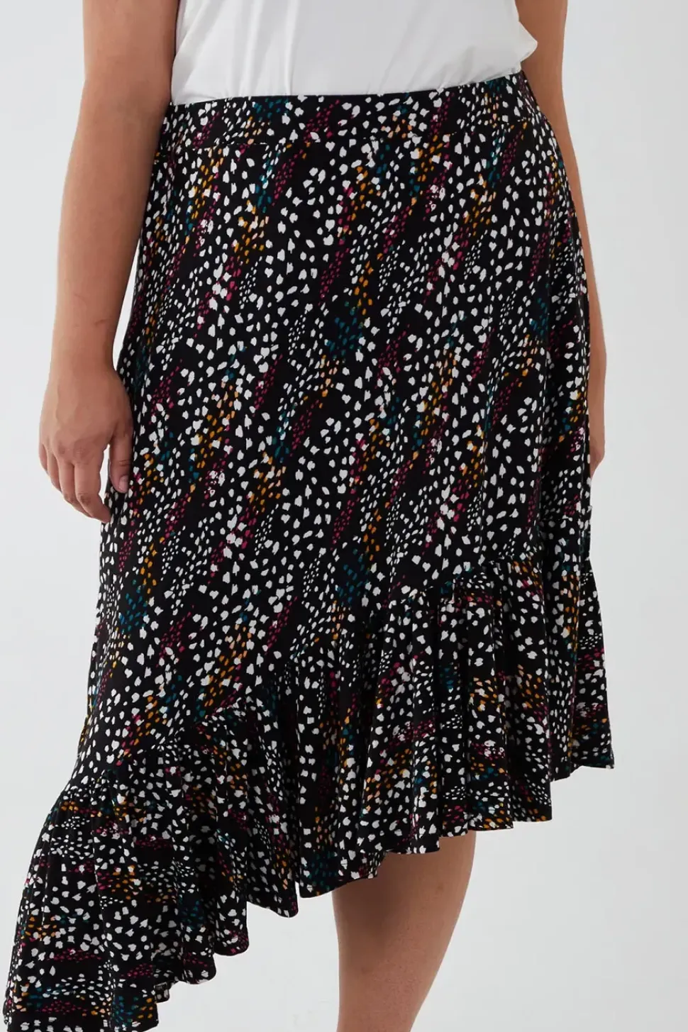 Curve Asymmetric Hem Midi Skirt