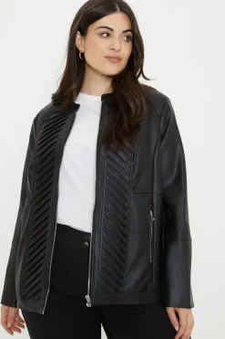 Curve Black Faux Leather Pleat Detail Jacket