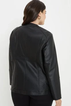 Curve Black Faux Leather Pleat Detail Jacket