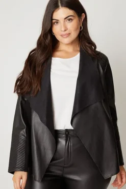 Curve Black Faux Leather Waterfall Jacket
