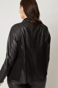 Curve Black Faux Leather Waterfall Jacket