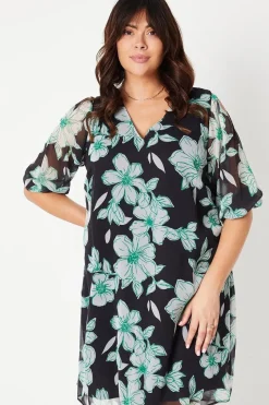 Curve Black Floral Cold Shoulder Shift Dress