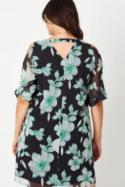Curve Black Floral Cold Shoulder Shift Dress