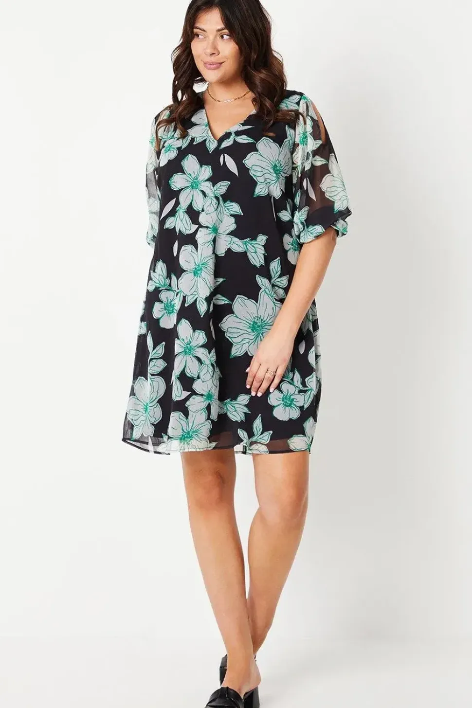 Curve Black Floral Cold Shoulder Shift Dress