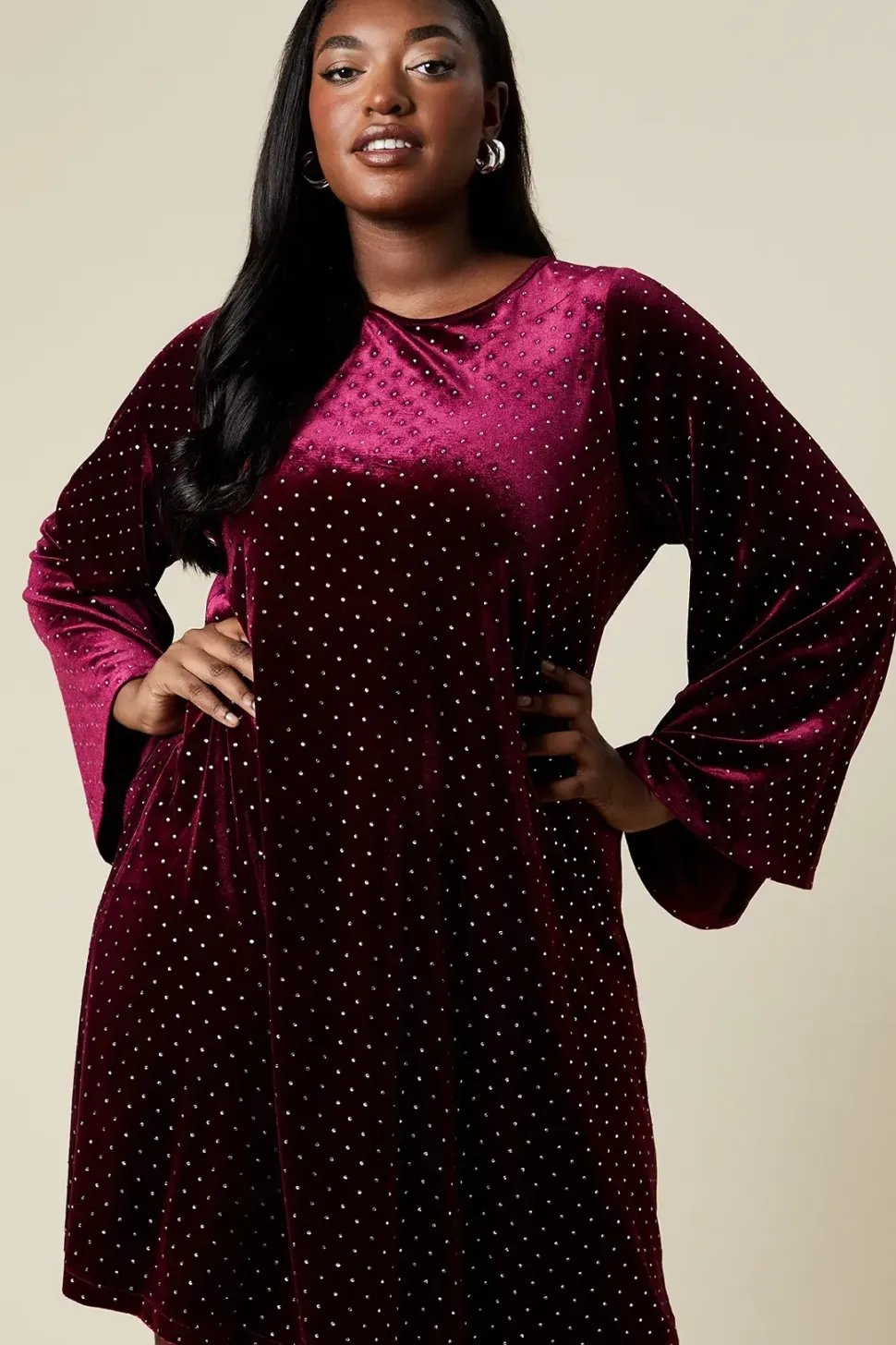 Curve Bow Back Swing Mini Dress Velvet Diamante