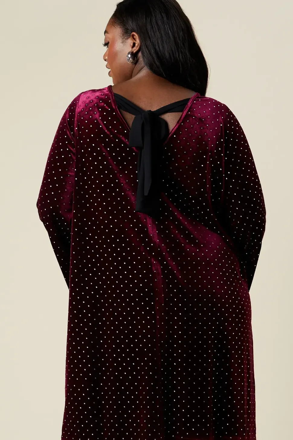 Curve Bow Back Swing Mini Dress Velvet Diamante