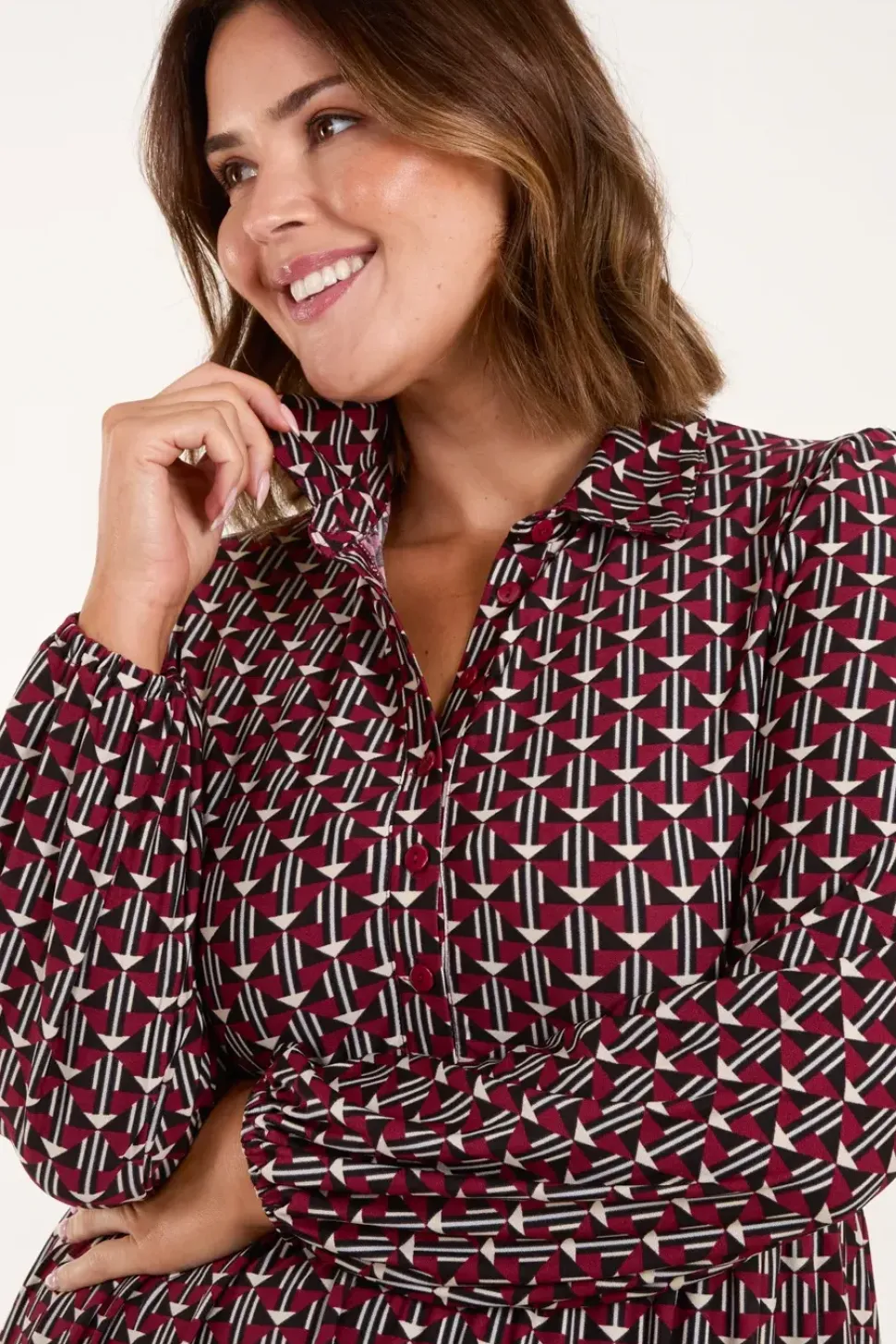 Curve Button Front Smock Dress