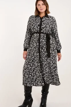 Curve Constrast Belted Midi Shirt Dress