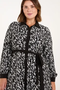 Curve Constrast Belted Midi Shirt Dress