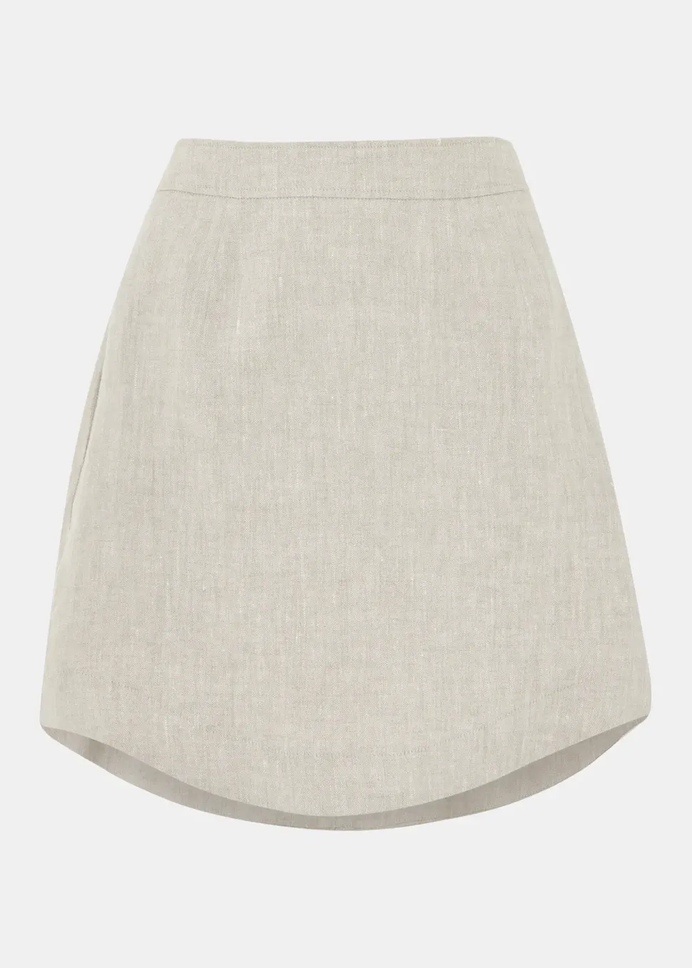 Curved Hem Linen Mini Skirt-