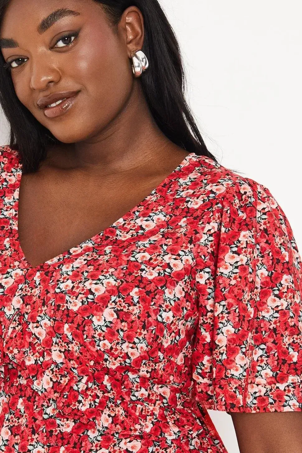 Curve Ditsy Ruffle Midi Dress