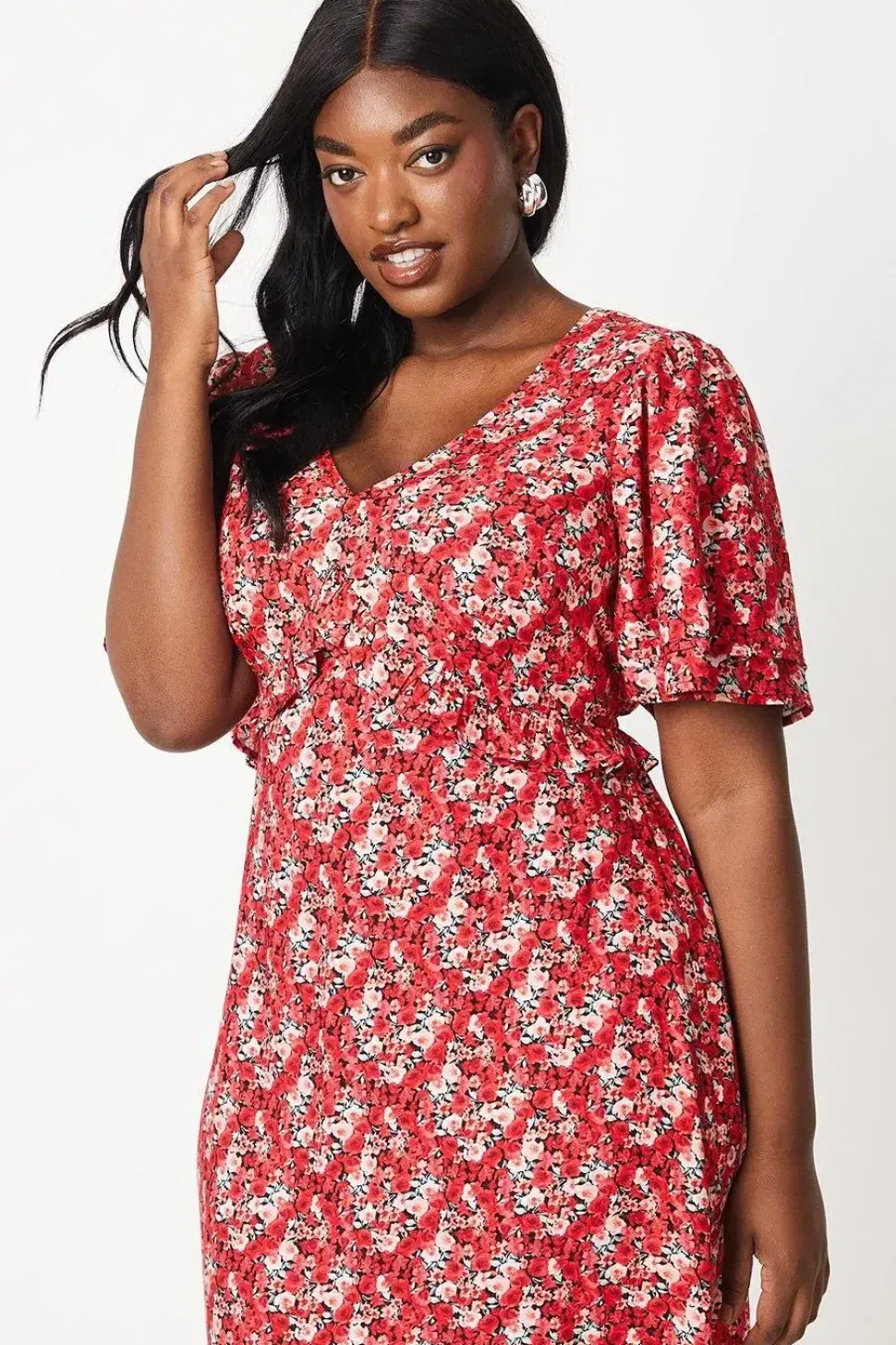 Curve Ditsy Ruffle Midi Dress