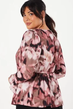 Curve Empire Seam Smock Top Blurred Floral