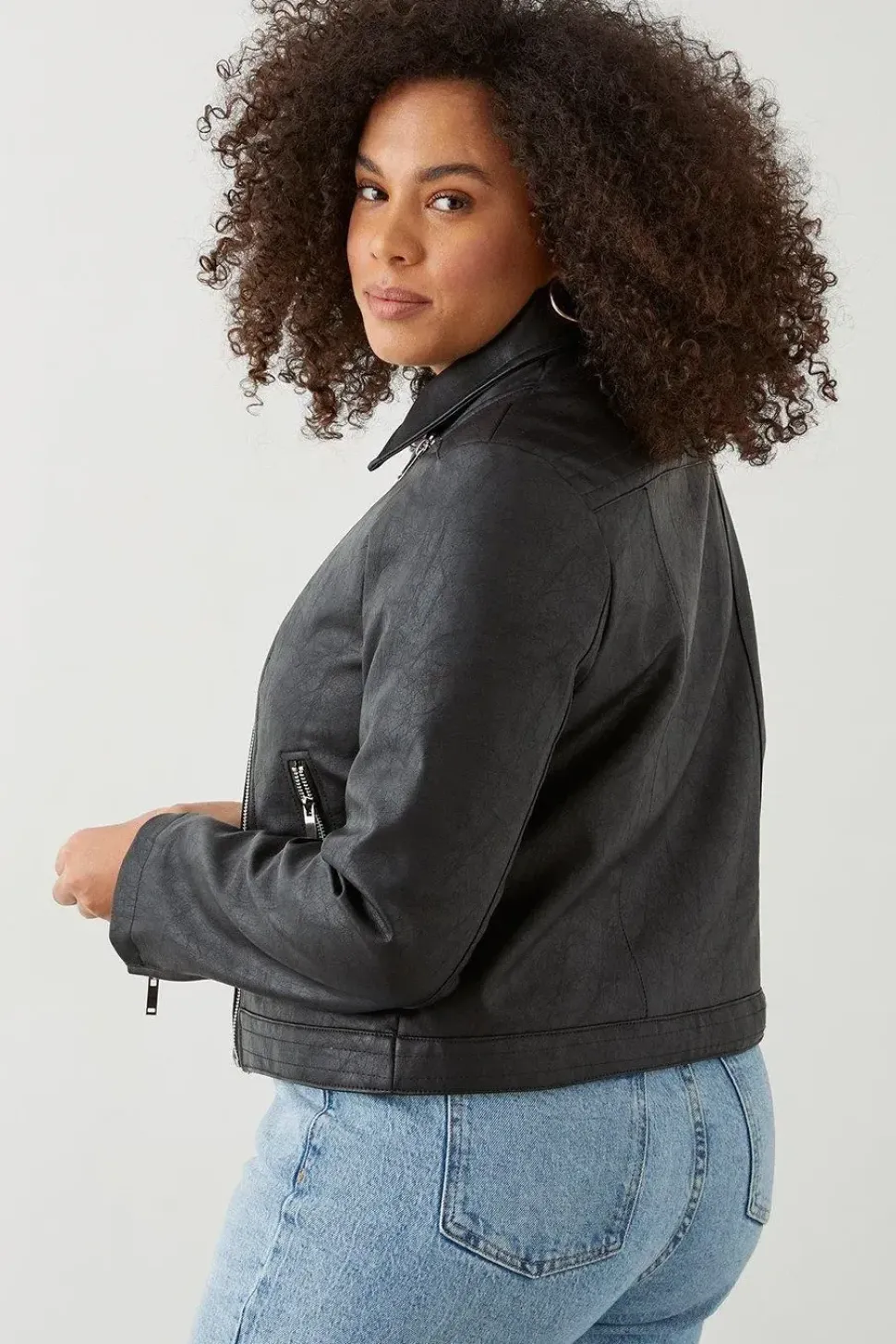 Curve Faux Leather Biker Jacket