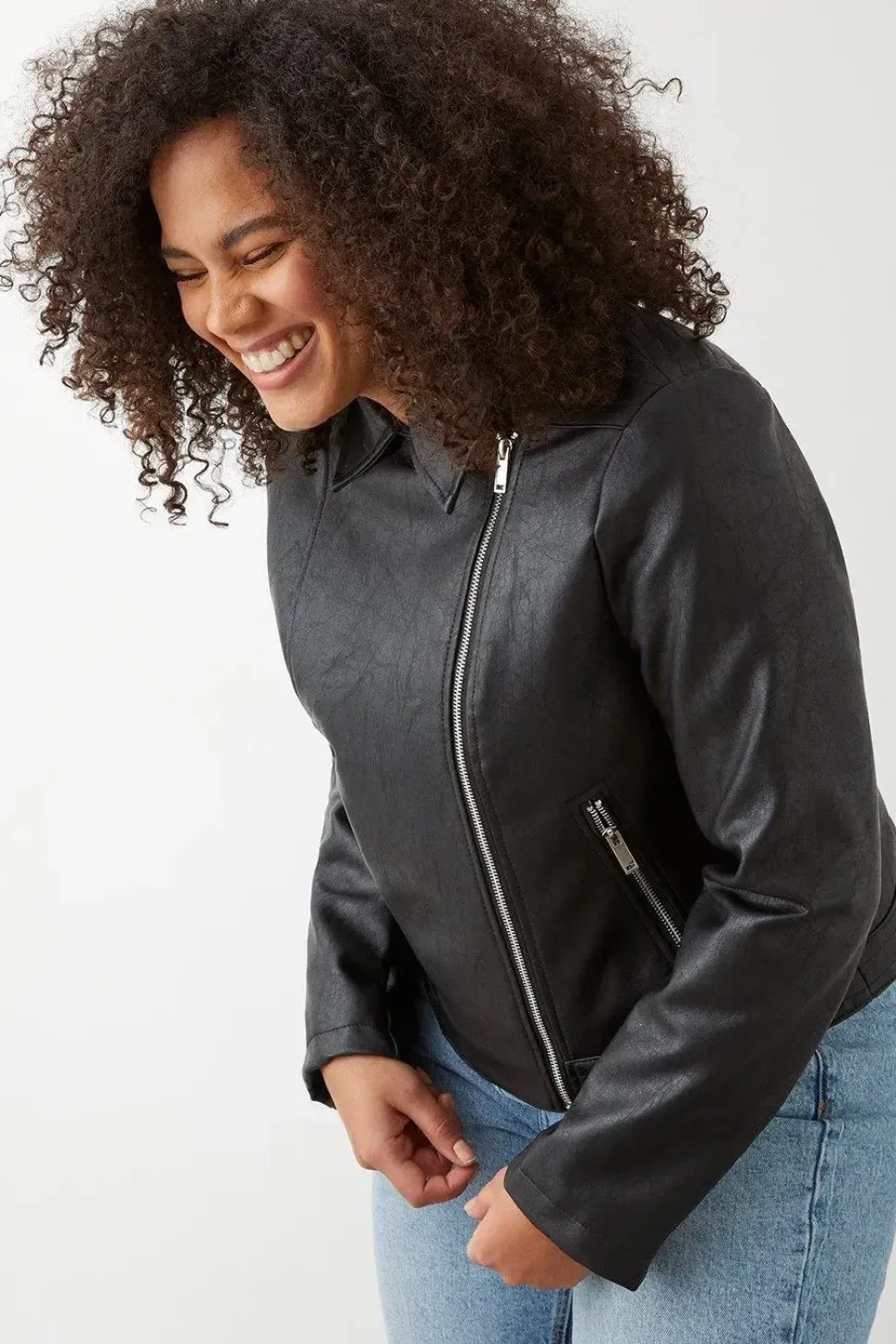 Curve Faux Leather Biker Jacket