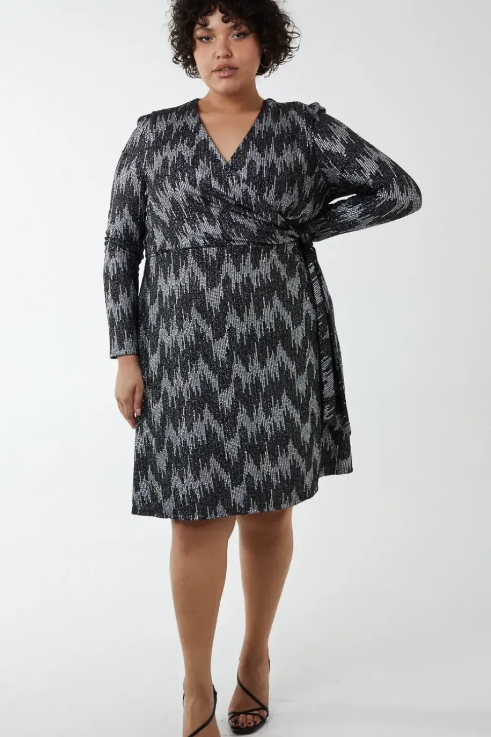 Curve Fixed Wrap Skater Dress With Tie