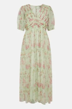 Curve Floral Button Detail Mesh Dress