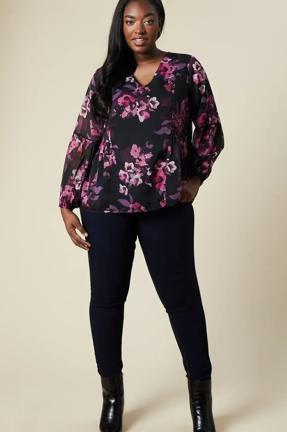 Curve Floral Chiffon Peplum Top