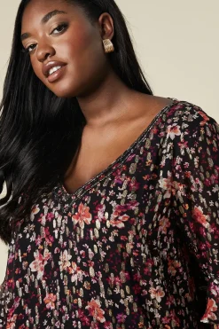 Curve Floral Glitter Ruffle Sleeve Shift Dress
