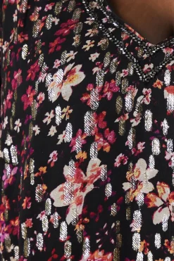 Curve Floral Glitter Ruffle Sleeve Shift Dress
