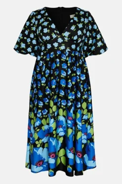 Curve Floral Puff Sleeve Scuba Midi Dress