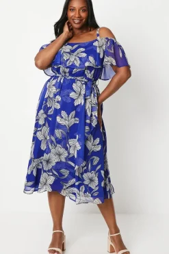 Curve Floral Ruffle Front Midi Dress