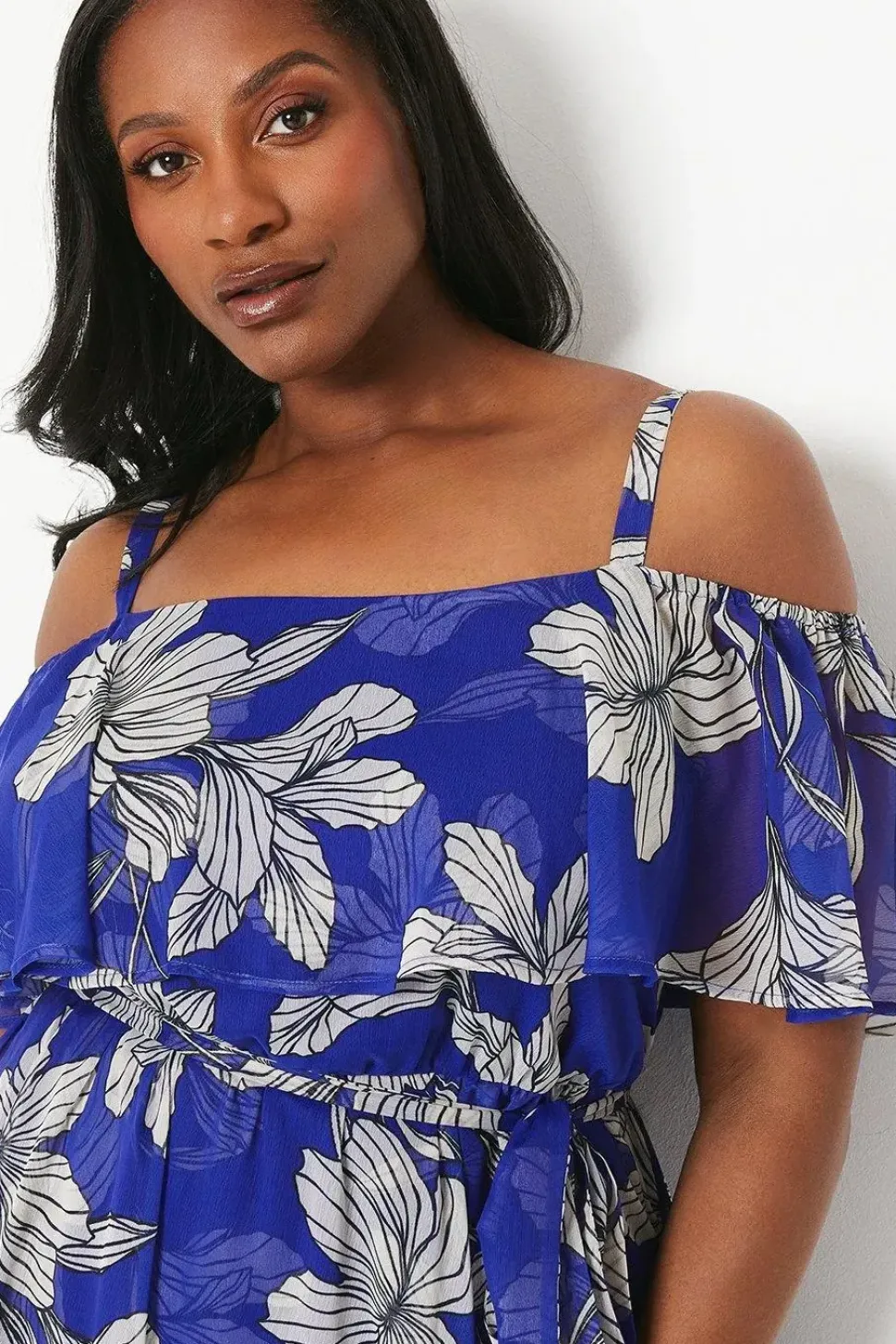 Curve Floral Ruffle Front Midi Dress
