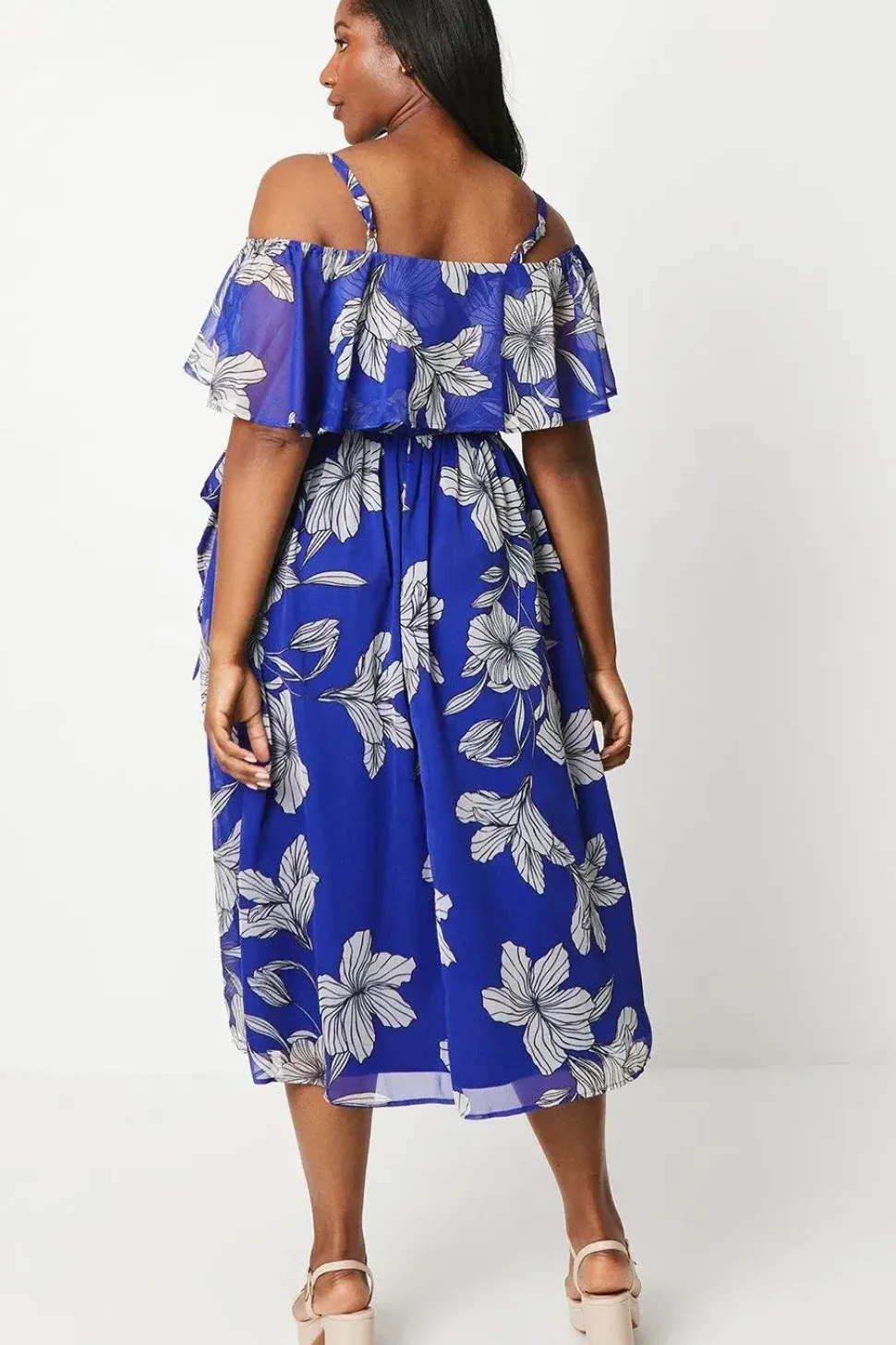 Curve Floral Ruffle Front Midi Dress