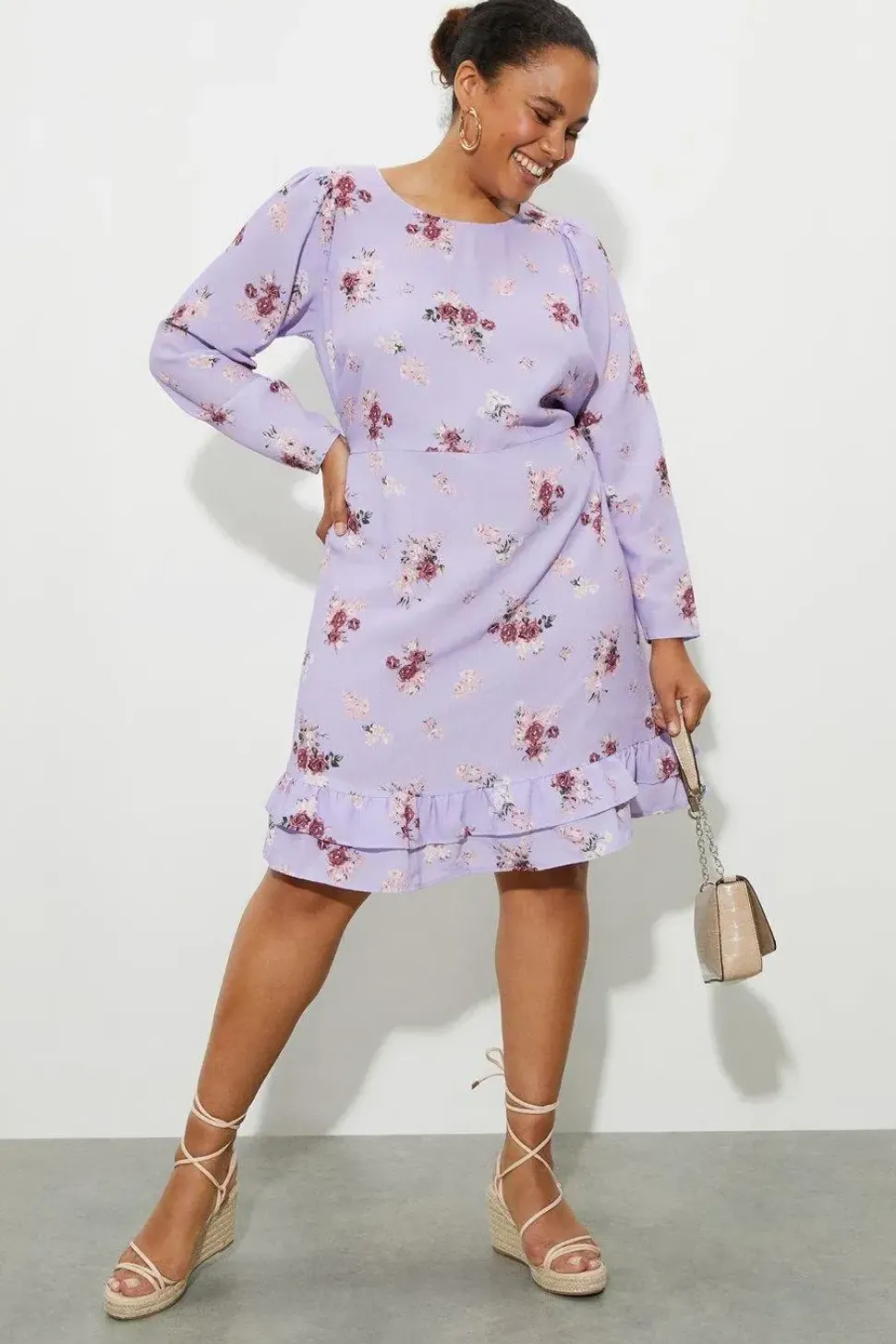 Curve Floral Ruffle Mini Dress