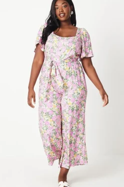Curve Floral Tie Waist Jumpsuit