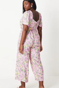 Curve Floral Tie Waist Jumpsuit