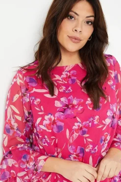 Curve Flute Sleeve Floral Shift Dress