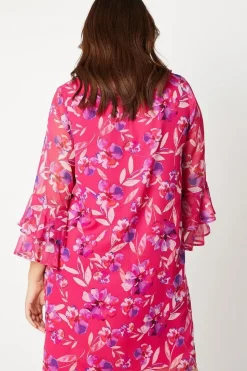 Curve Flute Sleeve Floral Shift Dress