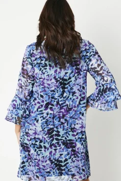 Curve Flute Sleeve Leaf Shift Dress