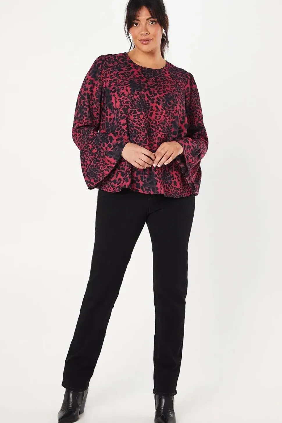 Curve Flute Sleeve Top Animal Print