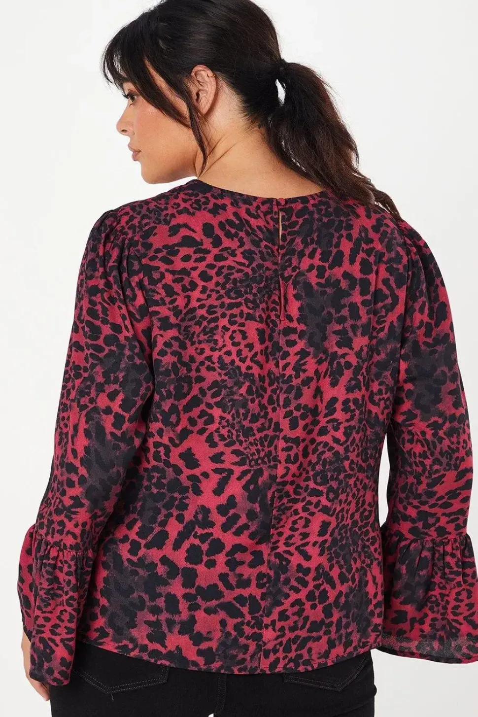 Curve Flute Sleeve Top Animal Print