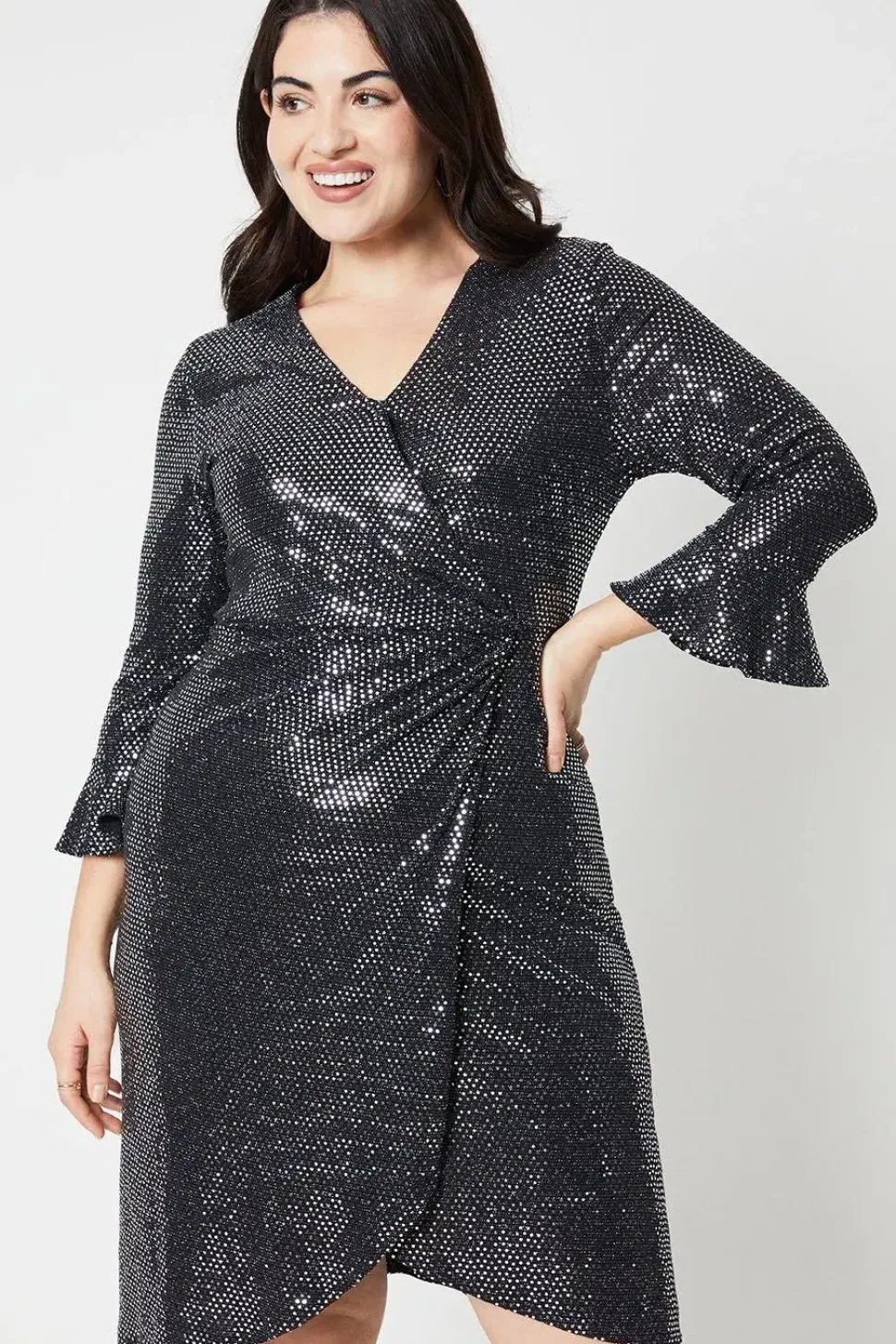 Curve Glitter Jersey Wrap Dress
