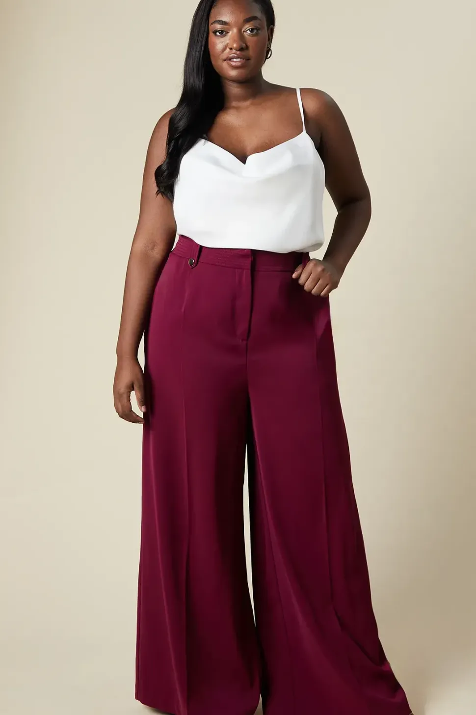 Curve Gold Trim Elasticated Wide Leg Trousers