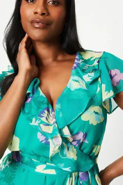 Curve Green Floral Wrap Midi Dress